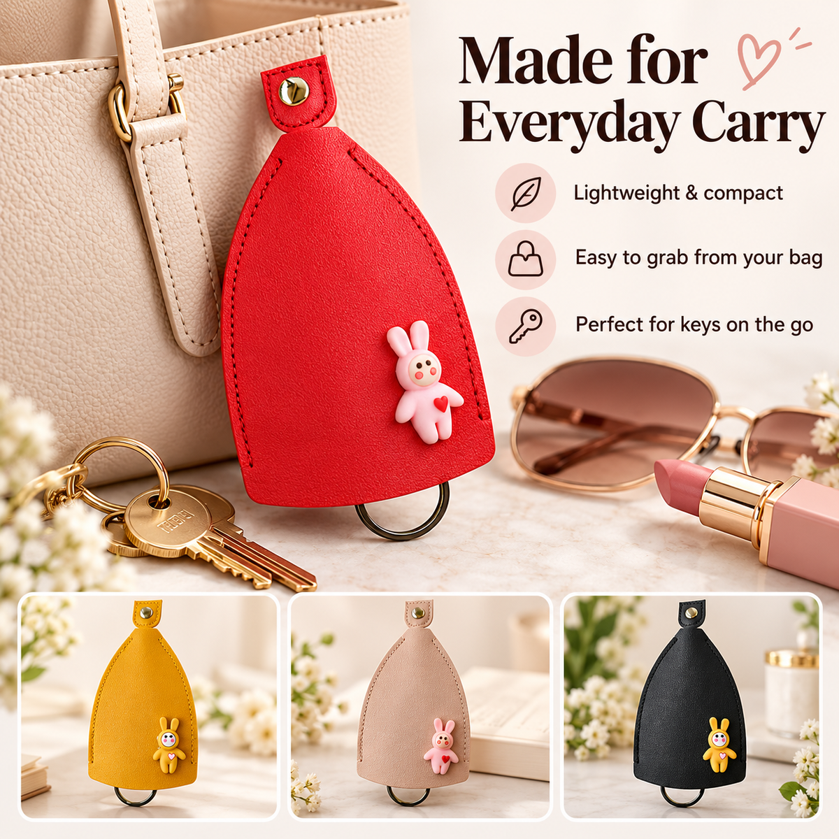 🔥 Cute Bunny Mini Pouch 🐰 | Adorable 3D Rabbit Charm, Stylish & Portable with Metal Ring