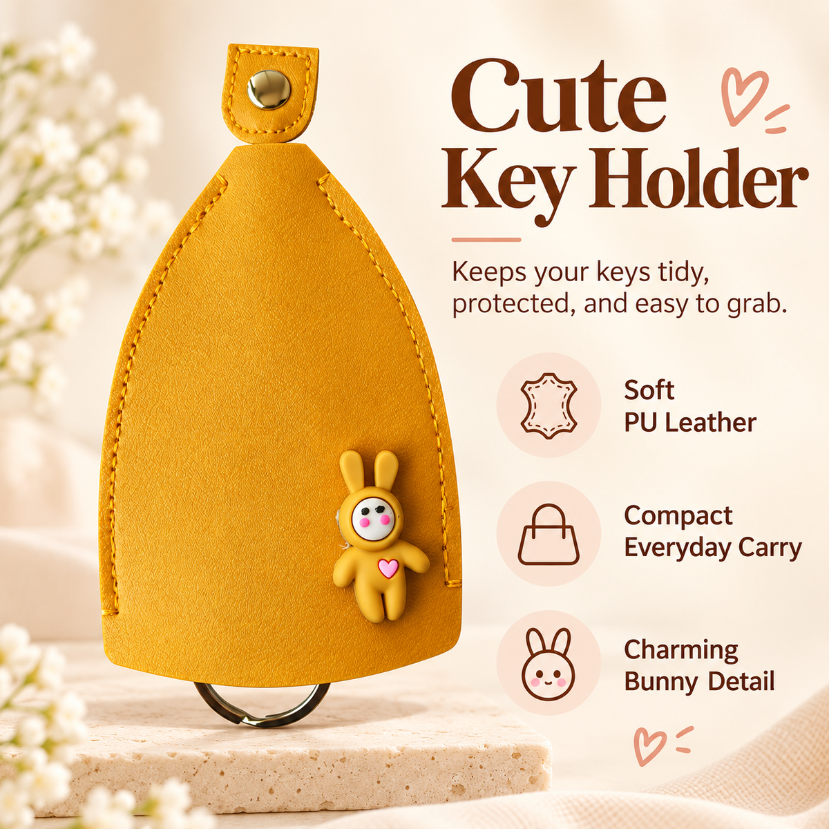 🔥 Cute Bunny Mini Pouch 🐰 | Adorable 3D Rabbit Charm, Stylish & Portable with Metal Ring